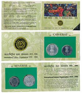1994 Uncirculated Set, World of work, set of 2, Rupees 50 and 100. In immaculate condition