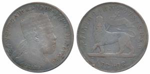 Ethopia, King Menelik II, Silver 1 Gersh (Birr), 27.7g, obv. crowned bust facing right, re