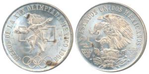 Mexico, Silver 25 Pesos, 22.5g, 1968, Mexico Olympics (KM 479.1). Mint State.
