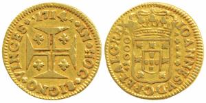 Portugal, Joao V, Gold 1000 Reis or Quartinho, 2.54g, 1714, obv. crowned arms with denomin