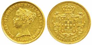 Portugal, Maria II, Gold 2500 Reis, 4.46g, 1851, obv. crowned head facing left, rev. crown