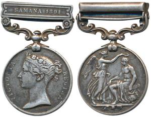 Indian General Service, Silver Medal, 1854-1895, Queen Victoria, Samana 1891 bar awarded t