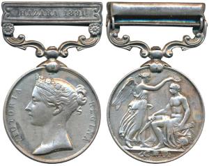Indian General Service, Silver Medal, 1854-1895, Queen Victoria, Hazara 1891 bar, awarded 