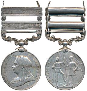 India Medal, Victoria, Silver, 2 Bars, Punjab Frontier 1897-98 bar and Malakand 1897 bar, 