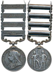 India Medal, Victoria, Silver, 4 Bars, Punjab Frontier 1897-98; Samana 1897, Tirah 1897-98