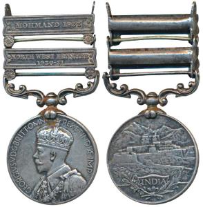 India General Service Medal, George V, Silver, 2 bars, Mohmand 1933, North West Frontier 1