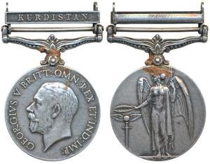 General Service Medal, George V, Silver, Kurdistan bar, awarded to 3102 Acting Lance Daffa