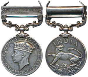India General Service Medal, George VI, Silver, North West Frontier 1936-37 bar, awarded t