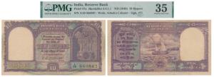 Rupees 10, 1949, signed C. D. Deshmukh, (J&R 6.4.1.1). Graded by PMG 35 Choice Very Fine.