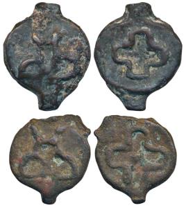 Vidarbha Region (c. 300-200 BC), Cast Copper, 10g & 13.36g, Uninscribed, obv. three arched
