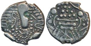 Chalukyas of Gujarat, Silver Drachma or Gadhaya Paisa, 4.13g, obv. stylized bust of king f