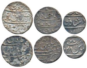 Silver Rupee (3), Shah Alam Bahadur, 11.33g, Surat Mint, AH 112X/6 (KM 348.34); Farrukhsiy