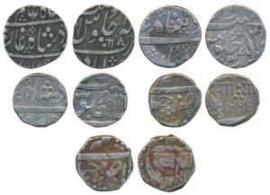 Assorted lot, Silver Rupee (5) Anand Rao, Sayaji Rao II, Khande Rao AH 1281; Sayaji Rao II