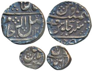 Mahadji Rao (AH1175-1209; 1761-1794AD), Silver Rupee and ¼, 11.23g & 2.78g, Dar-ul-Fath Uj