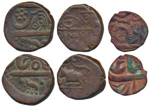 Ahalyabai Holkar (AH1179-1210; 1765-1795 AD), Copper ½ Anna,15.82g, Maheshwar Mint, in the