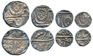 Tukoji Rao II (AH 1261-1304; 1844-1886 AD), set of 4, Silver Rupee, ½, ¼ and 1/8, Malharna