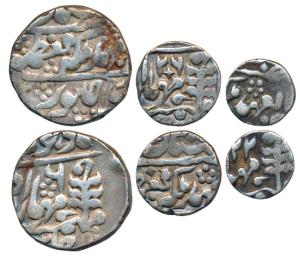 Madho Singh II (AH 1298-1341; 1880-1922 AD), Silver Rupee, ¼, and 1/8, 11.28g, 2.81g & 1.3