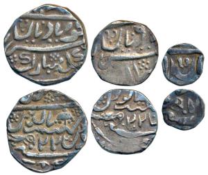 Ranjit Singh (AH 1263-1281; 1846-1864 AD), set of 3, Silver Rupee, ½ and 1/8, Second serie