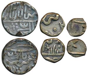 Chitor Mint, Silver Rupee, ¼ and 1/8, 10.44g, 2.63g & 1.37g, in the name of Alamgir II (KM