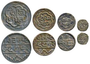 Dosti London issues, Silver set of 4, Rupee, ½ , ¼ and 1/16, 10.67g, 5.27g, 2.57g, 0.68g, 