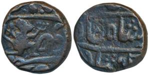 Anonymous issue, Copper Paisa, 11.90g, in the name of Shah Alam II, obv. Hanuman running t