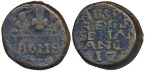 Copper 2 Pice or Double Pice, 17.67g, 17XX, obv. a large crown with GR above and BOMB writ