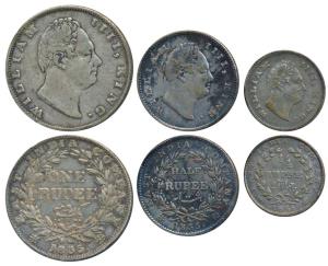 William IV, set of 3, Silver Rupee, ½ and ¼, Dug out F incuse, RS incuse, 21 Berries, (Pri