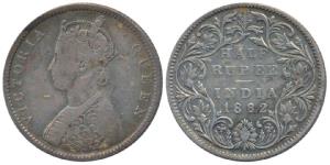 Victoria Queen, Silver ½ Rupee, 1862, Bombay Mint, B1 / II, Round pearls in the crown, (Pr