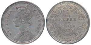Victoria Empress, Silver ¼ Rupee, 1879, Calcutta Mint, C / II / C incuse, (Prid 384). Extr