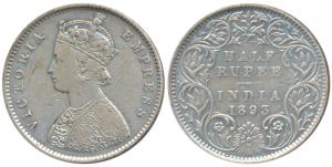 Victoria Empress, Silver ½ Rupee, 1893, Bombay Mint, A / I / B incuse, (Prid 303). Very Fi