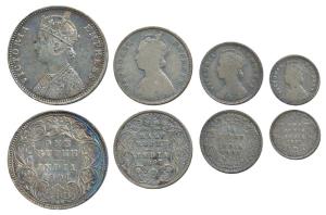 Victoria Empress, set of 4, Silver Rupee & 2 Annas, 1901 & 1892 Bombay Mint, B incuse; Sil