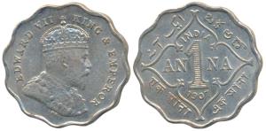 Edward VII, Cupro-Nickel Anna, 1907, Bombay Mint, B incuse, (Prid 926). Mint State.