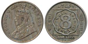 George V, Cupro-Nickel 8 Annas, 1919, Bombay Mint, Error minor grazing of the planchet beh
