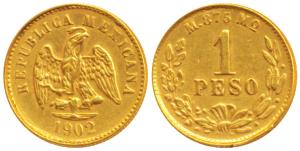 Mexico, Gold Peso, 1.67g, 1902, eagle holding a snake in its beak (KM 410.2). Ex-mount, Ex