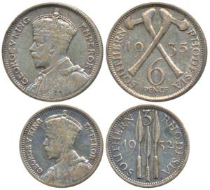Southern Rhodesia (Zimbabwe), George V, Silver 6 & 3 Pence, 1935 & 1932. Fine & Very Fine.