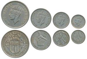 Southern Rhodesia (Zimbabwe), George VI, set of 4, Copper-Nickel, ½ Crown, 1 Shilling, 6 P