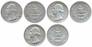 United States of America, Silver ¼ Dollar (3), each 6.24g, 1964. About Extremely Fine. (3)