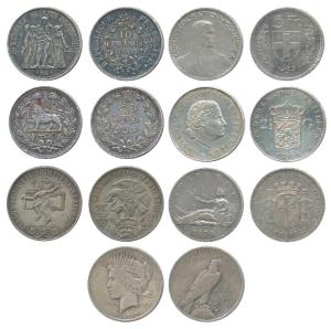 Assorted lot of Silver Crowns (9), Mexico, 25 Pesos, XIX Olympiad; Switzerland, Helvetia 5