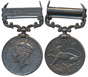 India General Service Medal, George VI, Silver, North West Frontier 1936-37 bar, awarded t