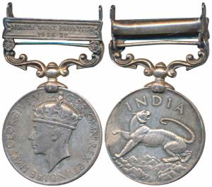 India General Service Medal, George VI, Silver, North West Frontier 1936-37 bar, awarded t