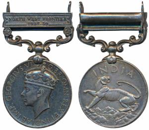 India General Service Medal, George VI, Silver, North West Frontier 1937-39 bar, awarded t