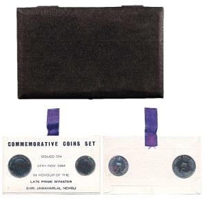 1964 Uncirculated set, Birth Anniversary of Jawaharlal Nehru, set of 2, 50p and 1 Rupee. I
