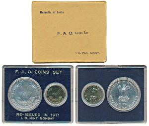 1971 Uncirculated Set, Food For All, set of 2, 20 Paise and Rupees 10. In near immaculate 