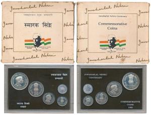 1989 Proof Set, Jawaharlal Nehru Centenary, set of 4, Rupee 1 to 100. In immaculate condit