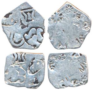 Archaic Punch Marked, attributed Kosala Janapada, Silver Karshapana, 2.24g & 2.50g, four s