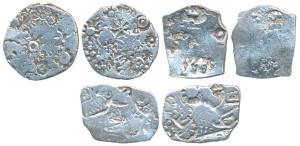 Punch Marked, Imperial Magadha series, Silver Karshapana, 3.14g, obv. sun, six armed symbo