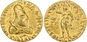 Kushanas, Vima Kadphises, Gold Dinar, 7.99g, obv. bust of the king facing right, wearing d