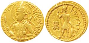 Kushanas, Huvishka (155-189 AD), Gold Dinar, 7.77g, Mint I (A), 3rd emission, obv. nimbate