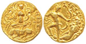 Guptas, Chandragupta II, Gold Dinar, 7.7g, ‘Lion-Slayer’ type, obv. king slaying a lion to