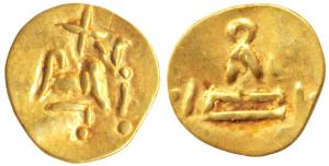 Imperial Gangas of Orissa, Gold Fanam, 0.5g, Uncertain ruler reading Sri Rama, obv. seated